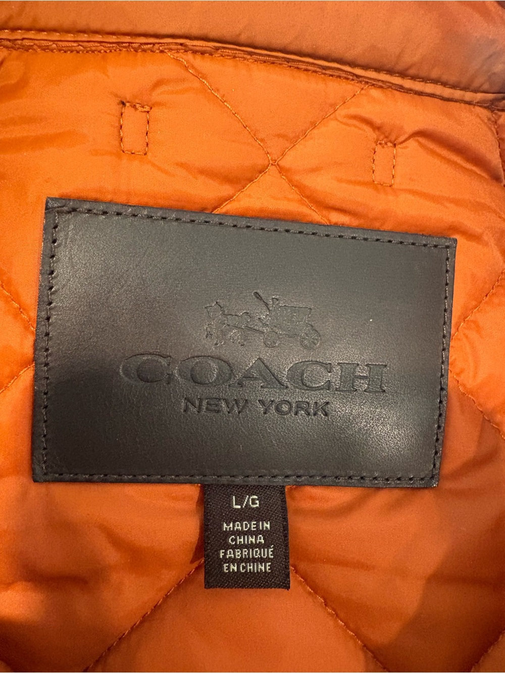 Coach Quilted Orange Men's Vest with Dark Trim - Picture 3 of 6